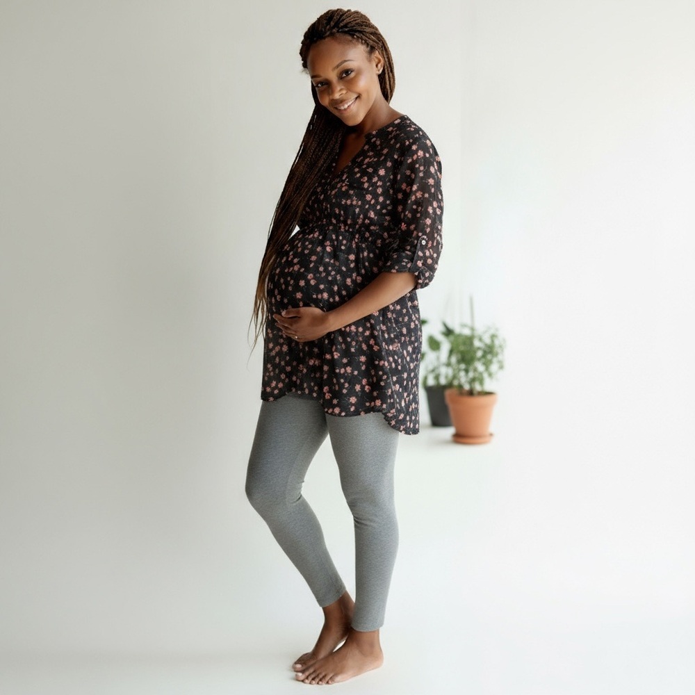 Large Maternity Floral Black and Pink Tunic Top
